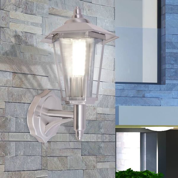 vidaXL Au&szlig;enwandlampe Laterne Aufrecht Edelstahl