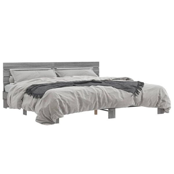 vidaXL Bettgestell Grau Sonoma 200x200 cm Holzwerkstoff und Metall