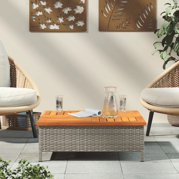 vidaXL Gartentisch Grau 70x70x25 cm Rattan und Akazienholz