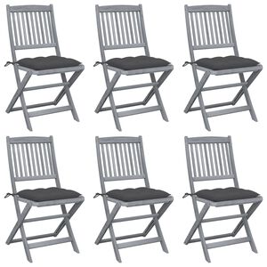 vidaXL Klappbare Gartenst&uuml;hle 6 Stk. mit Kissen Massivholz Akazie