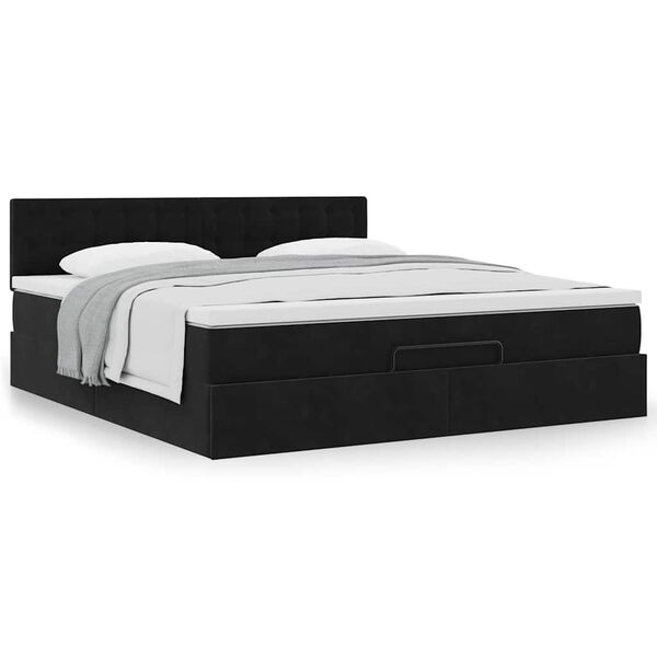 vidaXL Ottoman-Bett mit Matratze Schwarz 160x200 cm Samt