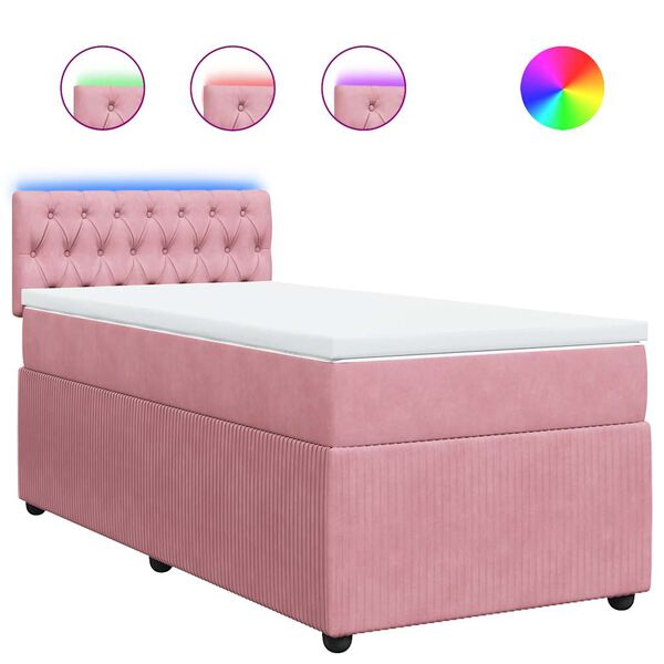 vidaXL Boxspringbett mit Matratze Rosa 100x200 cm Samt