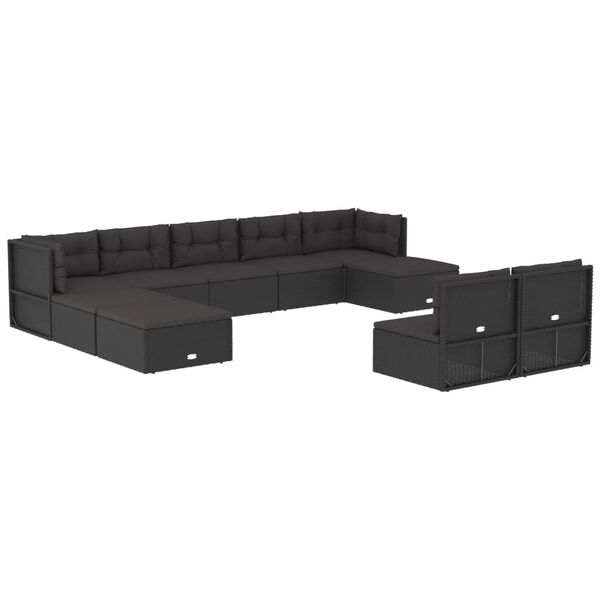 vidaXL 10-tlg. Garten-Lounge-Set mit Kissen Schwarz Poly Rattan