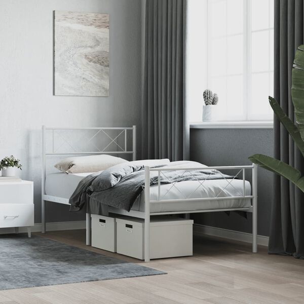 vidaXL Bettgestell mit Kopf- und Fu&szlig;teil Metall Wei&szlig; 90x200 cm