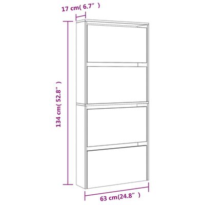 vidaXL Schuhschrank mit Spiegel 4 Fächer Schwarz 63x17x134 cm