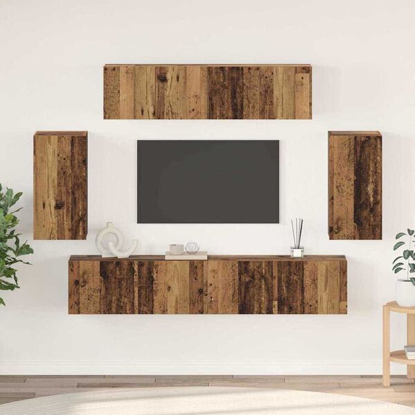 vidaXL TV-Schrankset Wandmontiert 6 pcs Altholz Holzwerkstoff