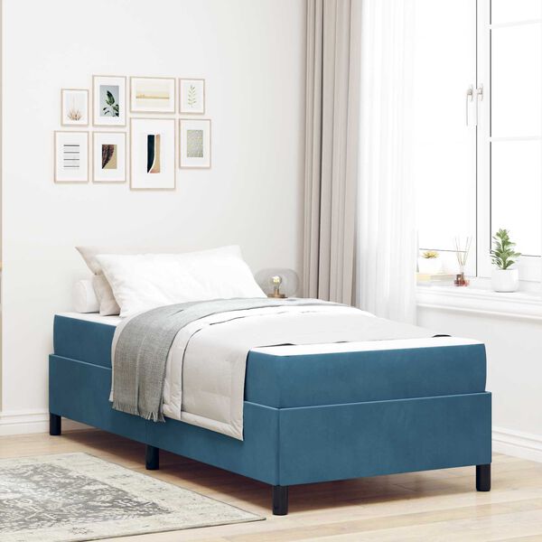 vidaXL Bettrahmen mit Matratze Dunkelblau 90 x 190 cm Stoff