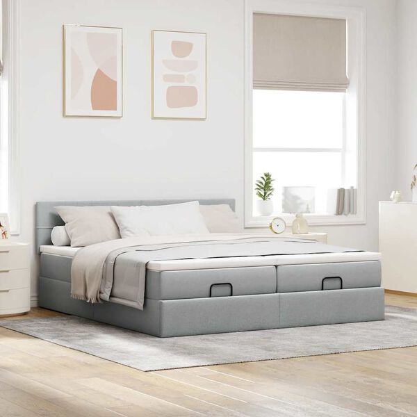 vidaXL Ottoman-Bett mit Matratzen Hellgrau 180x200 cm Stoff