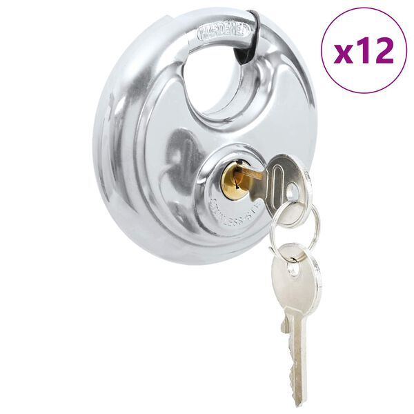 vidaXL Diskusschl&ouml;sser mit Schl&uuml;sseln 12 pcs Silber 9 x 2,8 x 9 cm