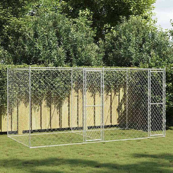 vidaXL Hundek&auml;fig 2 pcs Silber 400 x 200 x 200 cm Stahl und PE