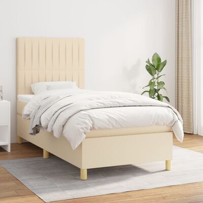 vidaXL Boxspringbett mit Matratze Creme 90x190 cm Stoff