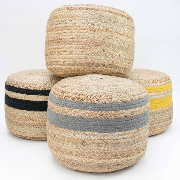 LABEL51 Pouf Geflochtene Jute Grau und Natur