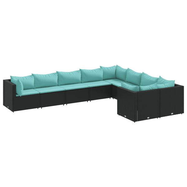 vidaXL 9-tlg. Garten-Sofagarnitur mit Kissen Schwarz Poly Rattan