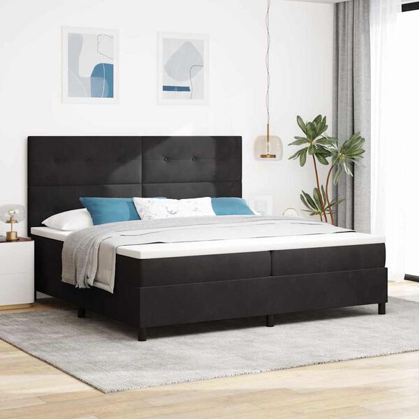 vidaXL LED Boxspringbett mit Matratze Schwarz 200 x 200 cm Stoff