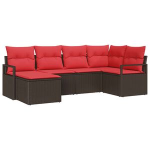 vidaXL Sofa Set 6 stk. Braun und Rot Poly-Rattan