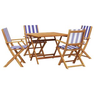 vidaXL 5-tlg. Garten-Essgruppe Stoff und Massivholz Blau und Wei&szlig;