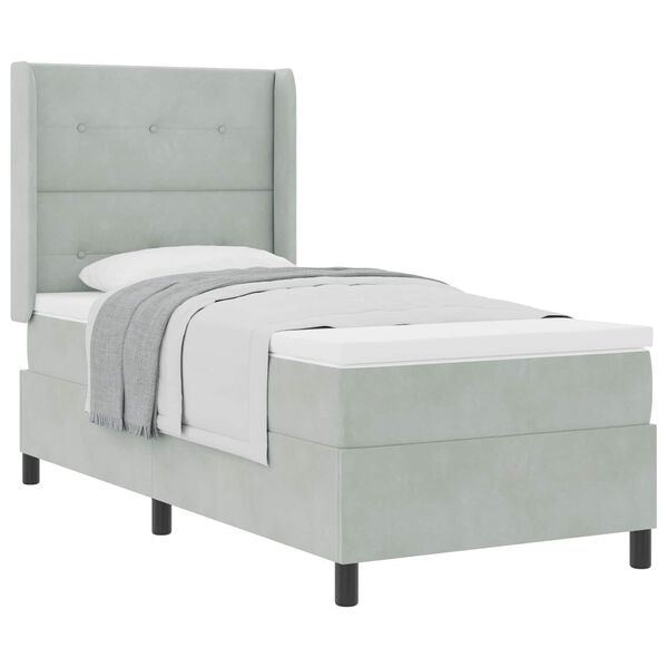 vidaXL Boxspringbett mit Matratze Hellgrau 90 x 190 cm Samt