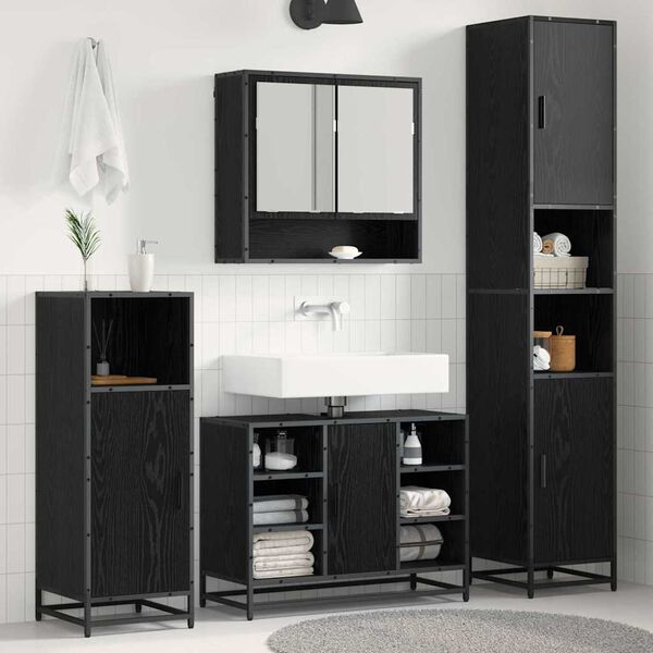 vidaXL Badezimmerm&ouml;bel-Set 4 pcs Schwarz Eichen-Optik Holzwerkstoff