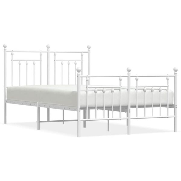 vidaXL Bettgestell mit Kopf- und Fu&szlig;teil Metall Wei&szlig; 135x190 cm