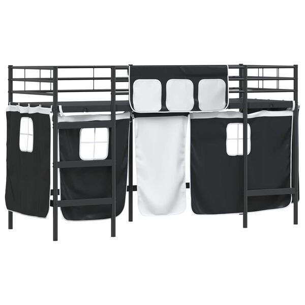 vidaXL Kinder Loft Bettgestell mit Vorh&auml;ngen Schwarz 74,5 x 190 cm