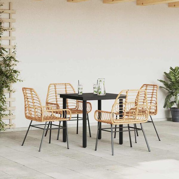 vidaXL 5-teiliges Garten-Esszimmerset Braunes Polyrattanglas
