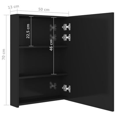 vidaXL LED-Spiegelschrank fürs Bad Glänzend Schwarz 50x13x70 cm
