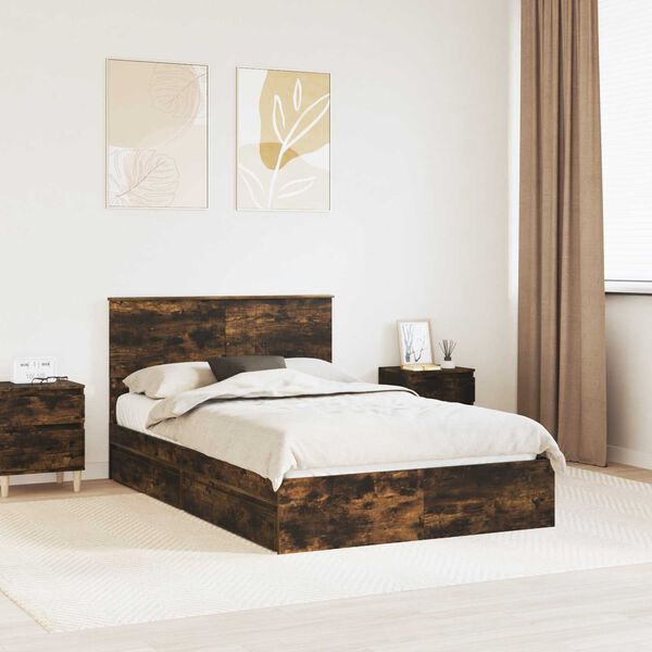 vidaXL Aufbewahrungsbett Ger&auml;ucherte Eiche 120 x 190 cm Holzwerkstoff