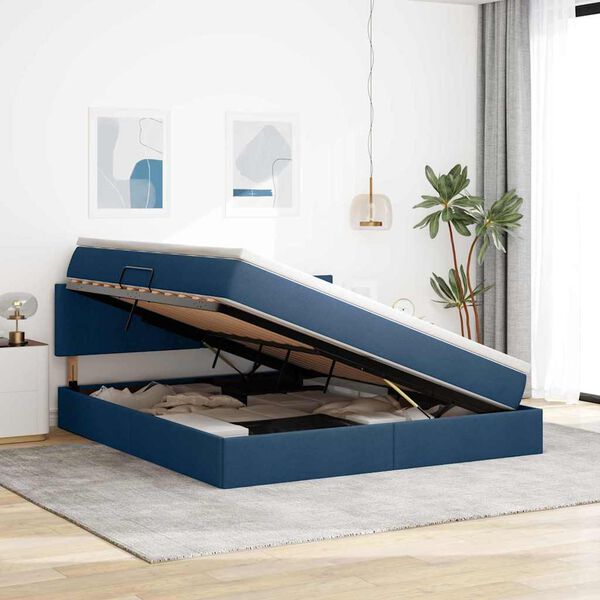 vidaXL Bett mit Stauraum und LED Blau 160 x 200 cm Polyester
