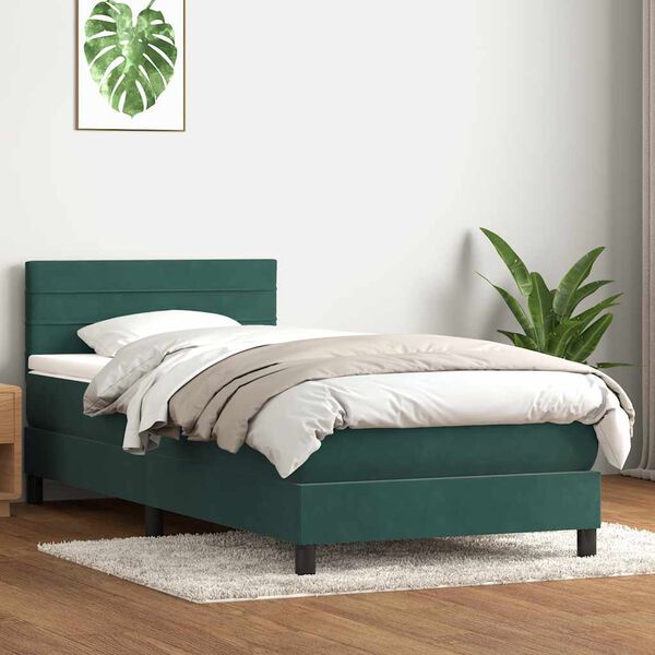 vidaXL Boxspringbett mit Matratze Dunkelgr&uuml;n 80x210 cm Samt