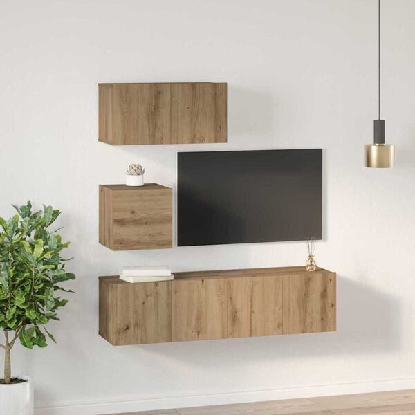 vidaXL TV-Schrankset Wandmontiert 4 pcs Artisan-Eiche Holzwerkstoff