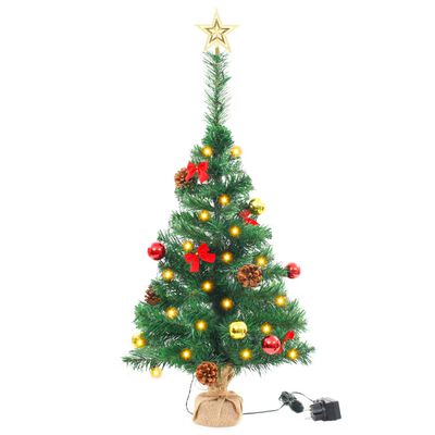 vidaXL Künstlicher Weihnachtsbaum Geschmückt Kugeln LEDs 64 cm Grün