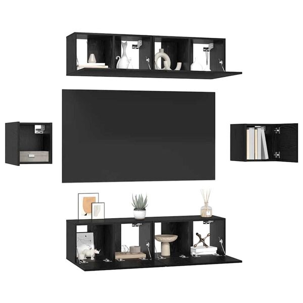 vidaXL TV-Schrankset 6 pcs Schwarz Eichen-Optik Holzwerkstoff
