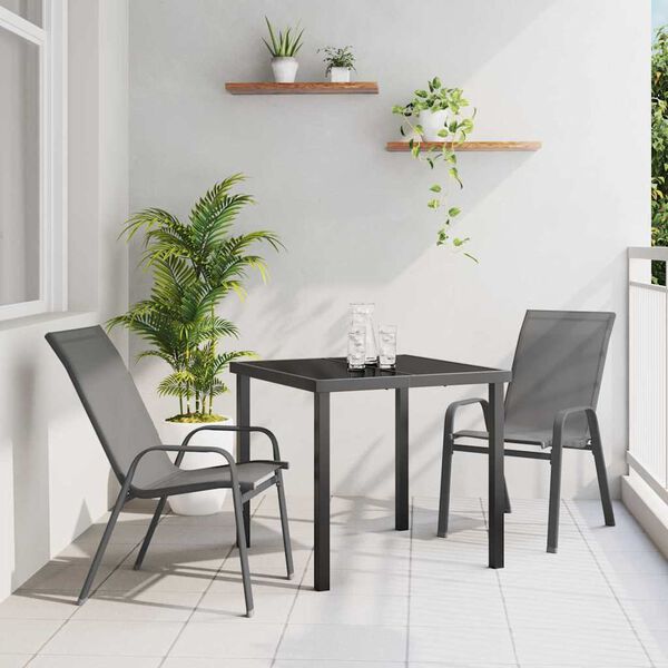 vidaXL Garten Essgruppe 3 pcs Grau und Schwarz