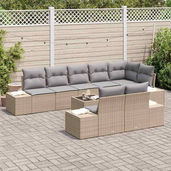 vidaXL Gartensofa-set mit Kissen 9 pcs Beige und Grau Poly-Rattan