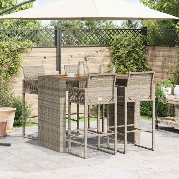vidaXL 5-tlg. Gartenbar-Set ohne Kissen Grau Poly Rattan Akazie
