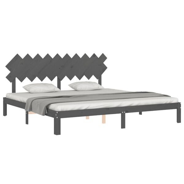 vidaXL Massivholzbett mit Kopfteil Grau 200x200 cm