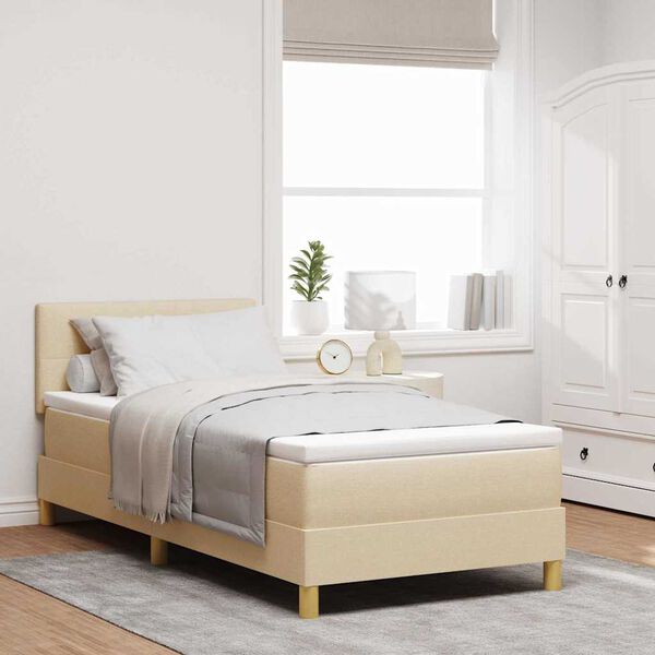 vidaXL LED Boxspringbett mit Matratze mit LED Creme 90 x 200 cm Stoff