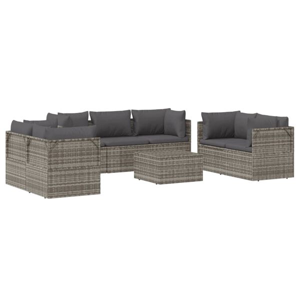 vidaXL 8-tlg. Garten-Lounge-Set mit Kissen Grau Poly Rattan