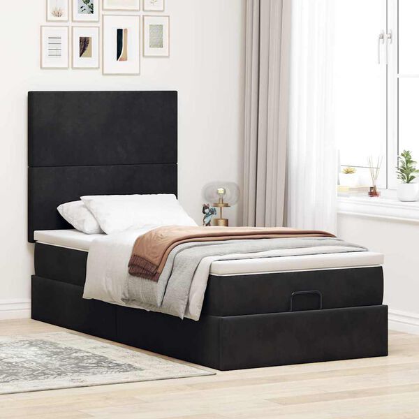 vidaXL Ottoman-Bett mit Matratzen Schwarz 90x200 cm Samt