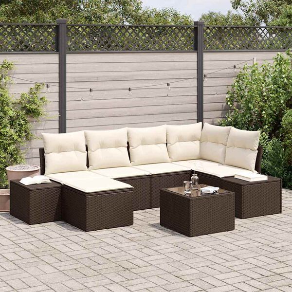 vidaXL Garten-Sofa-Set mit Kissen 6 pcs Braun und Creme Poly-Rattan