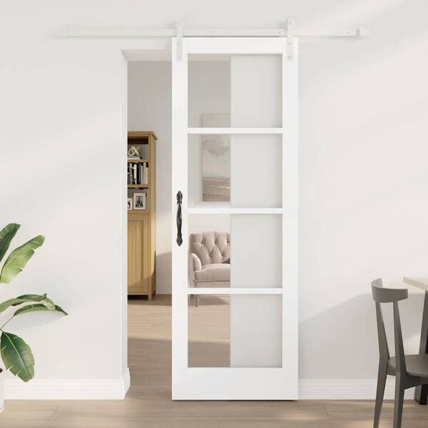 vidaXL Schiebet&uuml;r ORKDAL Wei&szlig; 73,5 x 211 cm Massivholz Kiefer und Glas