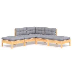 vidaXL 5-tlg. Garten-Lounge-Set mit Grauen Kissen Kiefernholz