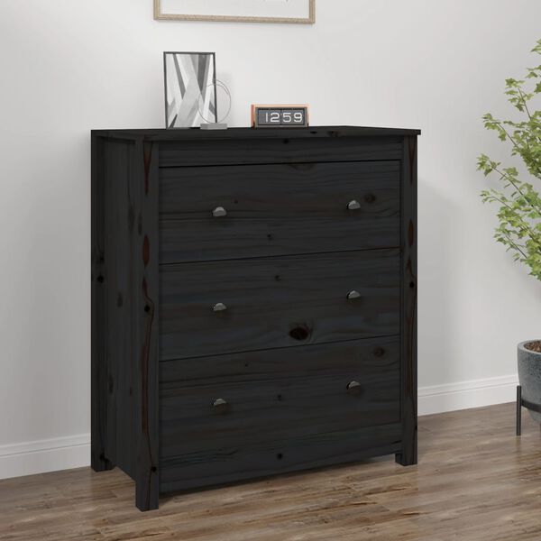 vidaXL Sideboard Schwarz 70x35x80 cm Massivholz Kiefer