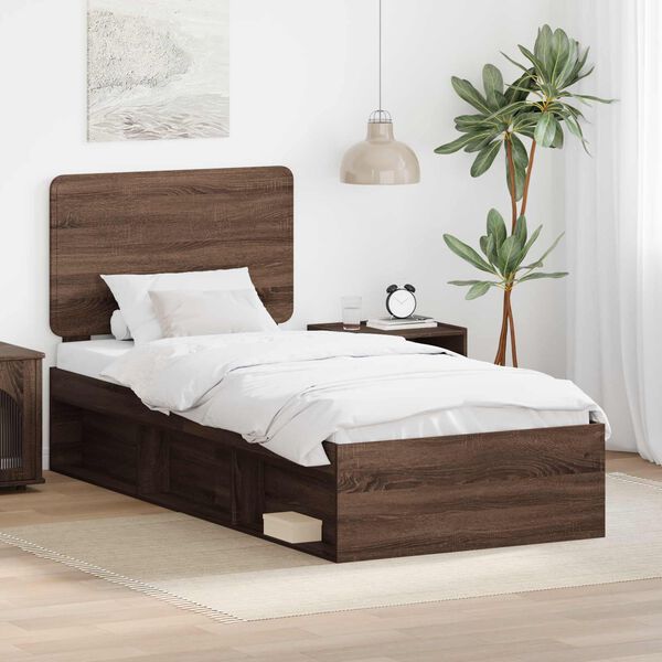 vidaXL Bettrahmen Braun Eichen-Optik 90 x 190 cm Massives Kiefernholz