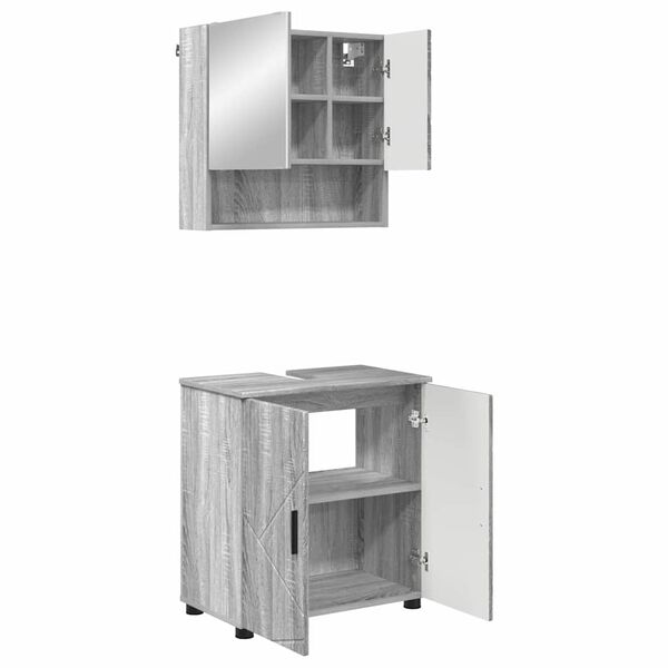 vidaXL Badezimmerm&ouml;bel-Set 2 pcs Graues Sonoma Holzwerkstoff & Metall