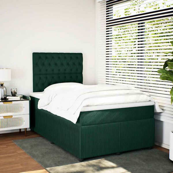 vidaXL Boxspringbett mit Matratze Dunkelgr&uuml;n 120x200 cm Samt