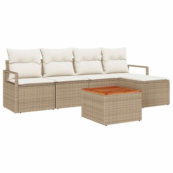 vidaXL Gartensofa-set mit Kissen 6 pcs Beige Poly-Rattan