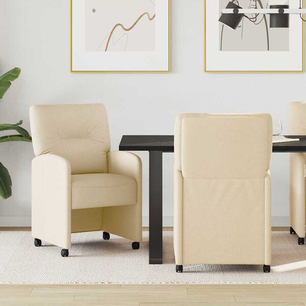 vidaXL Esszimmerst&uuml;hle mit Rollen 2 pcs Creme 57 x 67 x 95 cm Stoff