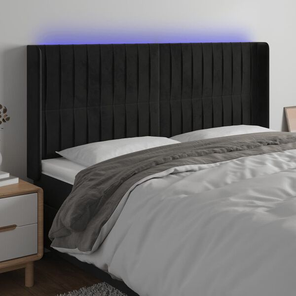vidaXL LED Kopfteil Schwarz 163x16x118/128 cm Samt