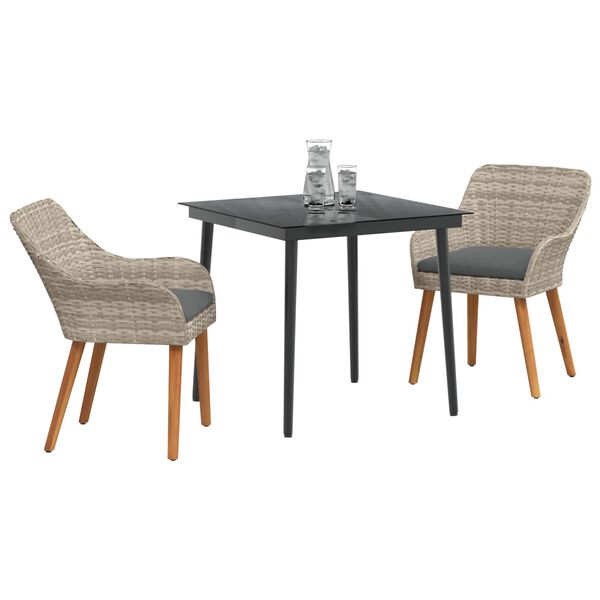 vidaXL Garten Essgruppe mit Kissen 3 pcs Hellgrau Poly-Rattan